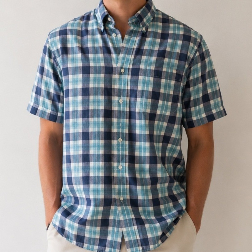 Brooks‎ Brothers Regent Fit Mens Large Blue Teal Plaid Cotton Button Down Shirt